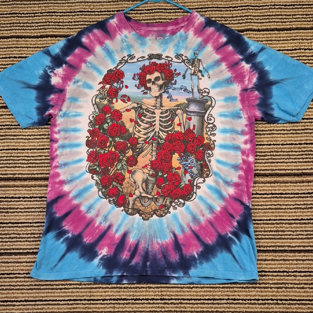 LIQUID BLUE Tie Dye GRATEFUL DEAD Skull Roses Gate‎ XL Mens T Shirt 2001 Y2K